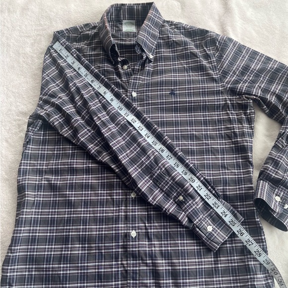 Brooks Brothers Milano Original Collar Button Down Plaid Purple White Large - Picture 6 of 9